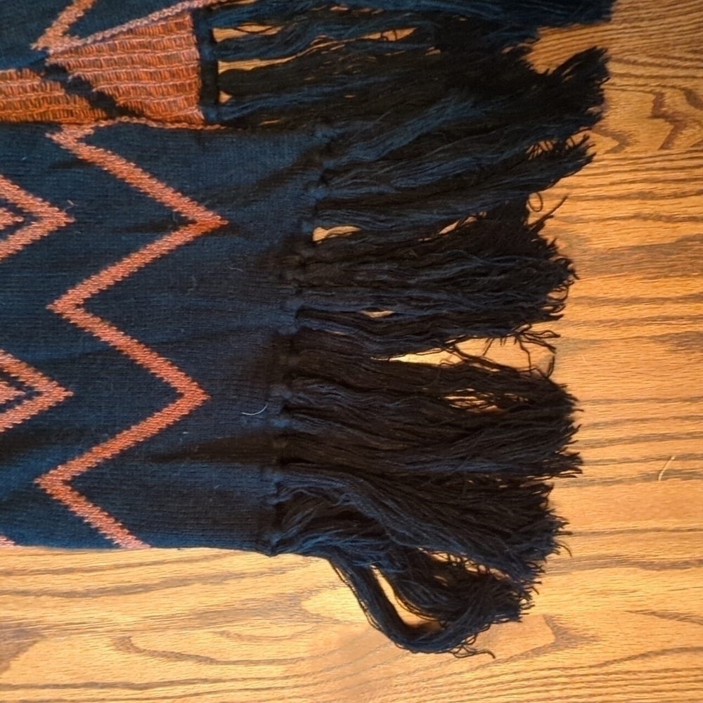 colorful tribal knit fringe Bohemian Festival long open duster/cardigan sz M - Picture 3 of 14